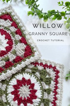 Willow Granny Square Scrapghan Crochet Granny Squares, Nordic Granny Square, 6 Inch Granny Square Pattern, Large Granny Squares Pattern Free, Granny Square Christmas Stocking Free Pattern, Crochet Christmas Squares Pattern Free, Winter Granny Square Crochet, Large Granny Square Blanket Pattern