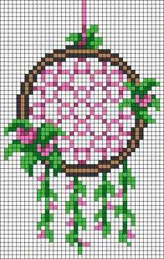 a cross stitch pattern with pink and green flowers in the center on a white background