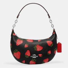 Nwt Coach Strawberry Print Shoulder Bag Strawberry Coach Bag, Trendy Red Coach Bag, Trendy Red Coach Shoulder Bag, Strawberry Print, Coach Bags, Black And Red, Shoulder Bag, Red, Women Shopping