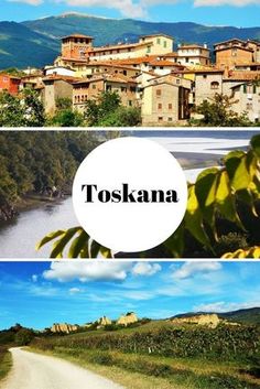 two pictures with the words toskana in different languages