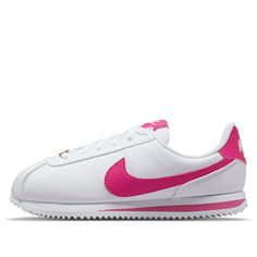 (GS) Nike Cortez Basic SL 'White Pink Prime' 904764-109 (SNKR/Retro/Low Top) White Retro Sneakers For School, Cute Workout Outfits, Workout Outfits, Nike Cortez, Low Top, Workout Clothes, Nike, Sneakers, Leather