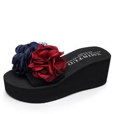 Women Beautiful Flowers Platform Sandals Beach Flip-flops Slippers Shoes Closed Toe Platform Slippers For Beach, Open Toe Eva Sandals For Beach Season, Eva Platform Slippers With Closed Toe For Beach, Closed-toe Platform Slippers For Summer, Trendy Closed Toe Beach Slippers, Closed Toe Eva Platform Slippers For Summer, Closed Toe Platform Slippers For Spring Vacation, Summer Platform Flip Flops With Flat Heel, Open Toe Eva Beach Slippers