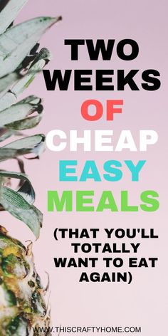 a pineapple with the words two weeks of cheap easy meals that you'll want to eat again again