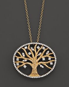 Diamond Pendant Set In 14K Yellow Gold, 0.40 ct. | Bloomingdale's 14k Yellow Gold Tree Of Life Jewelry, Elegant Yellow Gold Tree Of Life Necklace, Diamond Pendant Set, Unique Tree Of Life Round Pendant Jewelry, Yellow Gold Tree Of Life Pendant Jewelry, Gold Bangles Indian, Tree Of Life Jewelry Inspire Uplift ⭐, Chain Diamond, Gold Necklace Indian