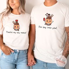 These matching couple shirts are the perfect gift for your boyfriend or girlfriend. Show off your love with each other by wearing these cute couple shirts. SHIRT DETAILS * Bella+Canvas - Adult, Youth, and Toddler shirts * Rabbit Skins - Baby shirts and bodysuits * Next Level - Women's tank tops * Gildan - alternative option if the primary brand is out of stock * 100% soft cotton SIZING * Our shirts are unisex - Run true to size and have a relaxed fit. Order one size smaller for a further slim fit. * If you are unsure about what size to order, please refer to the size chart in the photos or reach out to us. * To measure, lay your favorite shirt flat. Measure armpit to armpit and the length, then compare to the size chart in the photos. * Incorrect size can not be refunded or exchanged. DIRE Kawaii Crew Neck Tops For Gifts, Kawaii Crew Neck Tops As Gift, Boyfriend And Girlfriend Matching Shirts, Kawaii Crew Neck Top, Couple Goal T Shirts, Valentine Couple Shirts, Couples Cotton T-shirt Gift, Couples Cotton T-shirt For Gift, White Matching Couples T-shirt