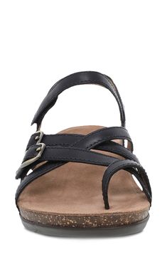 A strappy leather upper seals the summery status of this adjustable sandal set on a contoured cork footbed for optimal comfort. Adjustable hook-and-loop straps Leather upper and lining/rubber sole Imported Adjustable Slingback Sport Sandals With Buckle, Adjustable Slingback Footbed Sandals With Leather Footbed, Adjustable Slingback Leather Footbed Sandals, Adjustable Slingback Sandals With Heel Loop And Round Toe, Black Cork Sandals With Leather Footbed, Cork Open Toe Sandals With Heel Strap, Black Cork Sandals With Buckle Closure, Adjustable Slingback Sandals With Heel Loop, Adjustable Strappy Slingback Sandals With Cushioned Footbed