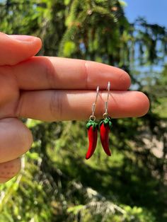 Grab a pair of these cute and spicy pepper earrings today! They are sure to get you many compliments, and can be worn with any casual outfit. Perfect for your favorite spice-lover or hot headed friend! 100 percent of my profits go to charity - I donate to different places, but they all relate to helping animals or the earth. Some charities I often donate to are 8 Billion Trees and Wayward Ranch Animal Sanctuary! Your purchase will help these amazing organizations achieve their goals. Please look them up to learn more! *This item is handmade - each item may look slightly different.* Chili Necklace, Chili Pepper Bracelet, Chili Pepper Earrings, Southwestern Red Dangle Earrings, Pepper Earrings, Helping Animals, Chilli Pepper, Animal Sanctuary, Chili Pepper