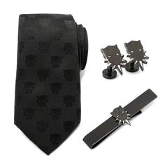 Black Panther 3 Piece Necktie Gift Set Image 1 Black Ties Jewelry For Gift, Black Jewelry With Ties For Gifts, Gift Black Jewelry With Ties, Black Suit And Tie Accessories For Father's Day, Black Suit And Tie Accessories For Father's Day Gift, Black Jewelry For Business On Father's Day, Film Black Panther, Oscar Winning Movies, Designer Cufflinks