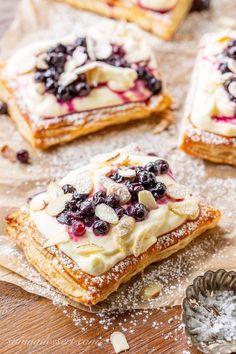 blueberry and almond pastry with powdered sugar on top