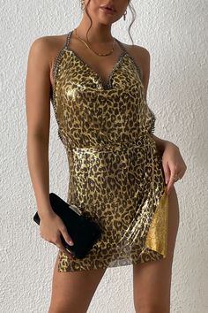 Description: Material: 100% Aluminum. Pattern: Chain mail Feature: Backless Package Include: Dress FYI: Perfectly use in any clubs, parties, evening occasions. If you need to get it made in another color, please email us service@shinygal.com The default hemming chains of this dress is in black, you can email us to get it changed to either gold or silver. Size: XS / S / M / L / XL / 2XL Model wears: UK S/ EU S/ US SModel's height: 175 cm/5'9” Please leave your size details (bust, waist, hips, but Chainmail Clothing, Leopard Party, Chainmail Dress, Chain Dress, Brown Leopard, Chain Mail, Pair Of Pants, Bra Cups, Dress 100