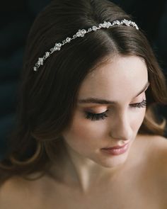 Catalina Headband - Shop Bridal Headpieces | Dareth Colburn Floral Bridal Comb, Bridal Hair Half Up, Vine Headband, Floral Hair Vine, Minimal Dress, Pearl Hair Vine, Wedding Hair Headband, Crystal Hair Vine, Crystal Hair Clips