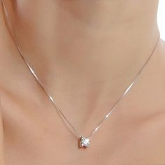 Dainty Diamond Necklace, Diamond Solitaire Necklace, Crystal Necklace Pendant, Girly Jewelry, Box Chain, Wholesale Jewelry, Crystal Pendant