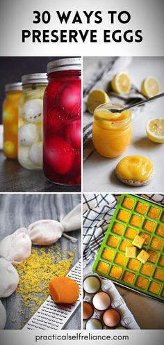 there are many different pictures that include lemons, eggs and other things to eat