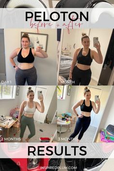 the before and after photos of a woman's stomach in her home gym gear