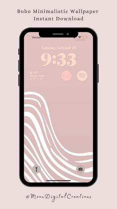 an iphone screen with the text boho minimalistic wallpaper instant calendar on it