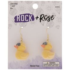 Add some cool and quirky accents to your outfit. Yellow Fuzzy Duck Earrings are made in the shape of a rubber duck wearing sunglasses. The duck has a short beak with wing details, and a super cool look on its face. Pair these fun earrings with sundresses, graphic t-shirts, jackets, and more! Details: 	 Dimensions: 0.9" x 0.63" 	 Type: Ear Wire 	 Material: Foam & Nickel Free Metal 	 Color: Yellow, Orange & Black 	 Metal Color: Gold 	 Quantity: 1 Pair Adjustable Novelty Single Earring Jewelry, Novelty Jewelry Gift, Novelty Summer Jewelry Gift, Novelty Plastic Party Jewelry, Novelty Party Jewelry Made Of Plastic, Yellow Novelty Adjustable Jewelry, Summer Gift Earrings Made Of Plastic, Adjustable Yellow Novelty Jewelry, Adjustable Novelty Yellow Jewelry