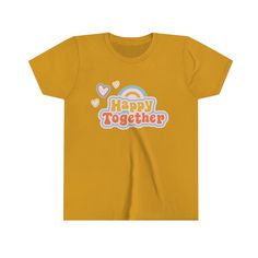 "Let's do Best Friends Forever, but make it mini style. This groovy tee has bestie retro vibes and classically cool colors. Plus, the fabric is extra light with a tear-away label. Even the smallest details matter when designing with little ones in mind. - Retail Fit (slightly more fitted than classic t-shirt) - \"Happy Together\" print on front with rainbow and hearts on front - Multiple colorways available" Groovy Tees, Groovy Rainbow, Friends T Shirt, Cool Colors, Friends Tshirt, Happy Together, Best Friends Forever, Retro Vibe, Mini Fashion