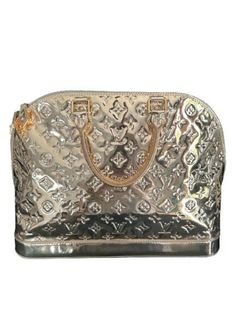 louis vuitton silver monogramed leather handbag with gold tone hardwares