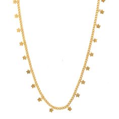 Shine like a star with our Gold Filled Star Dangling Necklace. This enchanting piece captures the celestial beauty of stars, delicately crafted with a gold-filled design. The dangling stars add a touch of whimsy and charm to your neckline, making it a perfect accessory for both casual and special occasions Chain Length: 16" with a 2" extension Yellow Gold Star Charm Necklace With Adjustable Chain, Gold Star Necklace With Adjustable Chain, Celestial Yellow Gold Necklaces With Star Charm, Handmade Star-shaped Yellow Gold Necklaces, Elegant 14k Gold-filled Necklace With Star Charm, Star Necklace, Exquisite Design, Chain Lengths, Gold Filled