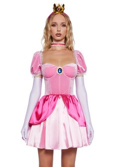 base|pink Princess Peach Outfit Inspired, Eevee Costume Women, Dainty Halloween Costumes, Halloween Costumes Original Creative, Royal Halloween Costume, Princess Peach Adult Costume, Halloween Pink Costume, Peach Costume Princess, Pink Hair Costume