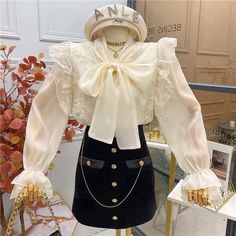 Clueless Outfits, Lace Tie, Tie Neck Blouse, Chiffon Long Sleeve, Kpop Fashion Outfits, Fancy Outfits, Cosplay Outfits, Chiffon Blouse, Tie Neck