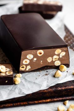 there is a chocolate bar with nuts on it