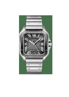 Santos De Cartier Watch with Gray Dial Cartier Black Watch Accessories With Subdials, Timeless Cartier Watch With Metal Dial, Cartier Timeless Watch With Metal Dial, Cartier Black Watch With Rectangular Dial, Cartier Silver Watch With Diamond Hour Markers, Modern Cartier Watch With Metal Dial, Cartier Silver Watch With Subdials, Silver Cartier Watch With Subdials, Cartier Watches With Rectangular Dial And Palladium Hardware