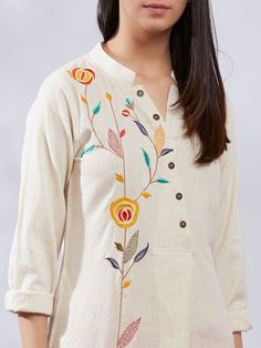 Latest best embroidery work dress fashion for girls 2020 Collar Kurti, Khadi Kurta, Latest Embroidery Designs, Salwar Neck Designs, Kurti Sleeves Design, Kurti Patterns