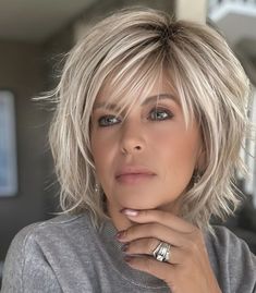 Long Layered Bob For Fine Hair, Shoulder Length Choppy Layers, Over 55 Hairstyles, Short Choppy Bob For Fine Hair, Hair Styles For Layered Hair, Layered Bob With Bangs Over 50, Shaggy Bob For Fine Hair Over 50, Med Length Hairstyle Women, Feminine Short Haircuts