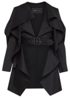 Fitted Belted Outerwear For Evening, Structured Outerwear For Night Out In Spring, Fitted Belted Evening Outerwear, Elegant Ruffled Outerwear For Night Out, Structured Evening Outerwear For Spring, Chic Structured Party Outerwear, Structured Winter Outerwear For Parties, Chic Structured Outerwear For Night Out, Chic Evening Outerwear With Ruffles