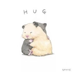 an animal hugging another animal with the word hug on it