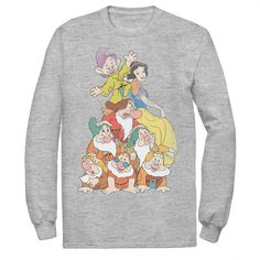 All the dwarfs show up on this men's Snow White tee. ©Disney  Crewneck Long sleevesFABRIC & CARE Cotton, polyester Machine wash Imported Size: L. Color: Med Grey. Gender: male. Age Group: adult. Pattern: Graphic. Material: Cotton Blend. Long Sleeve T-shirt With Character Print For Disney Events, Disney Long Sleeve Fan Merchandise Tops, Disney Long Sleeve Fan Merchandise T-shirt, Disney Crewneck, Snow White Seven Dwarfs, Disney Men, Seven Dwarfs, Pattern Graphic, White Tee