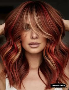 Red And Gray Hair, Red Underlayer Hair, Tricolor Hair, Fox Tail Hair Color, Orange And Brown Hair, Hair Color For Hazel Eyes, Red Hair Color Shades, Brown Auburn Hair, Red Hair With Blonde Highlights