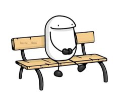 a cartoon character sitting on a bench with his head resting on the back of it