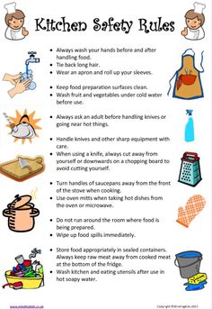 the kitchen safety rules are shown in this poster, which shows how to use it