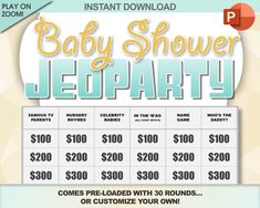 the baby shower party game is available for $ 10, 000 and includes games to play with