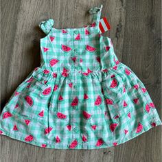 Brand New With Tags Watermelon Dress Has White Bottom Watermelons Are Like A Hot Pink Smoke Free Home Sweet Style Green Summer Dress, Sweet Green Summer Dress, Casual Green Sundress For Playtime, Sweet Green Cotton Dress, Watermelon Dress, New Baby Girls, Cat & Jack, Kids' Dresses, New Baby