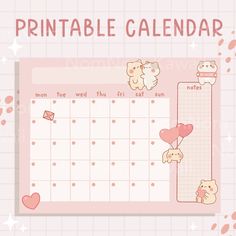 a pink calendar with teddy bears and hearts on the side, in front of a tiled background