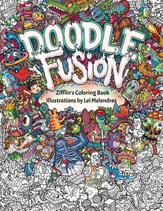 doodle fusow coloring book with lots of cartoon characters in the middle and bottom