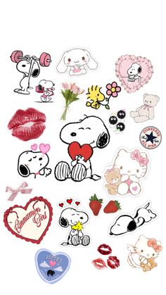 various stickers are arranged in the shape of hearts and dogs on a white background