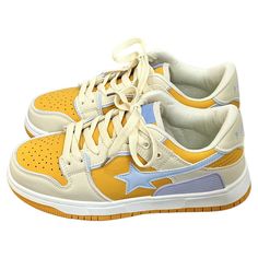 Yellow Star Aesthetic Sneakers boogzel clothing Yellow Star Aesthetic, 90s Retro Fashion, Aesthetic Sneakers, Star Aesthetic, Summer Grunge, Yellow Sneakers, Artsy Outfit, Pastel Goth Fashion, Yellow Star