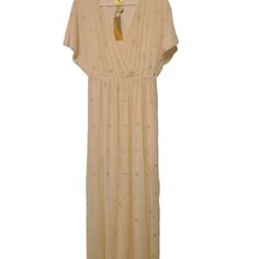 New! Beautiful Long Dress Beige H&m Chic Flowy Maxi Dress, H&m Flowy V-neck Maxi Dress, H&m Spring Evening Maxi Dress, H&m Flowy V-neck Dress, H&m Evening Maxi Dress For Spring, Chic H&m Flowy Maxi Dress, Elegant Flowy H&m Maxi Dress, H&m V-neck Maxi Dress For Party, Flowy H&m Maxi Dress