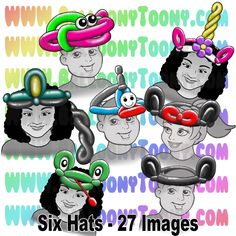 six hats with different faces on them and the words, six hats - 27 images