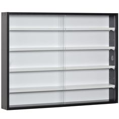 an empty shelf with several shelves on each side