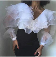 Black Blouses, Clear Strap Heels, Lantern Sleeve Top, Design Cake, Dress Occasion, Lotus Leaf, Elegant Blouses, Weekend Wardrobe, Collar Designs