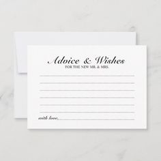 wedding advice cards with black ink on white paper