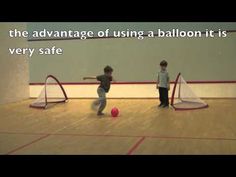 two young boys are playing with a ball in an indoor gym, and the caption reads'the advantage of using a balloon it is very safe