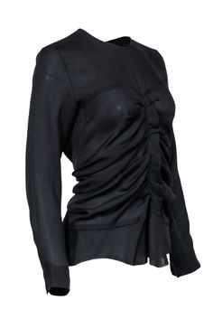 Soft in silk in this luxe sheer ruffle front blouse by Isabel Marant! A long sleeve structured blouse perfect for work or play, giving a fun French feel. Style with silk pants, a pristine pump, and your go to leather designer bag for a polished look! Size 2 (FR 42) 100% Silk Back keyhole with button Unlined Fitted silhouette Round neckline Long sleeve with buttons Front pleated ruffle Bust 34" Waist 28" Shoulder to hem 25" Sleeve length 24.5" Designer Long Sleeve Blouse For Evening, Designer Long Sleeve Blouse For Night Out, Designer Long Sleeve Blouse With Ruffles, Designer Blouse For Night Out In Spring, Designer Long Sleeve Top With Ruffles, Designer Ruffled Tops For Evening, Designer Ruffle Tops For Evening, Designer Evening Tops With Ruffles, Sleek Long Sleeve Blouse For Evening