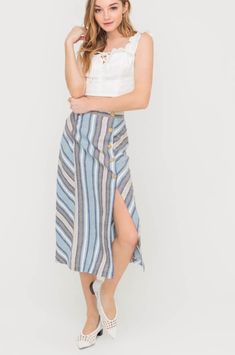 Striped Midi Skirt Lace Midi Skirt, Striped Midi Skirt, Boho Boutique, Skirt With Buttons, Denim Pencil Skirt, Printed Midi Skirt, Pink Boho, Lace Midi, Boho Chic Fashion