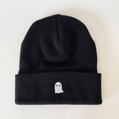 "Super Stretch Fine Gauge Acrylic      Length 12\" One Size Fits Most" Black Novelty Beanie For Winter, Black Novelty Beanie One Size Fits Most, Casual One Size Hats For Halloween, Casual One Size Halloween Hats, Black Novelty Beanie, Casual One-size Hats For Halloween, Novelty Black Beanie, One Size Fits Most, Black Embroidered Beanie Cap, Black Embroidered Beanie, One Size Fits Most